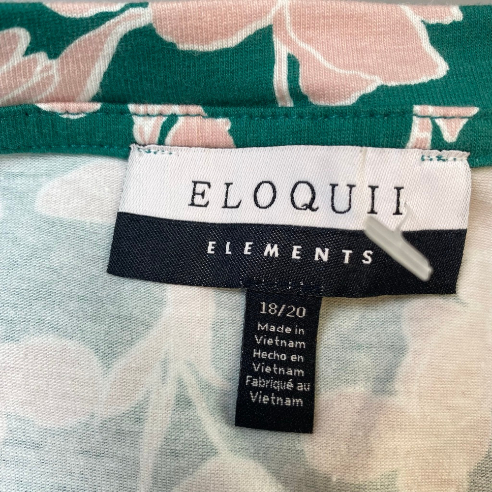 ELOQUII ELEMENTS T-Shirt Women’s 18/20 Green Pink Floral Cap Sleeve Casual Boxy - Picture 3 of 11